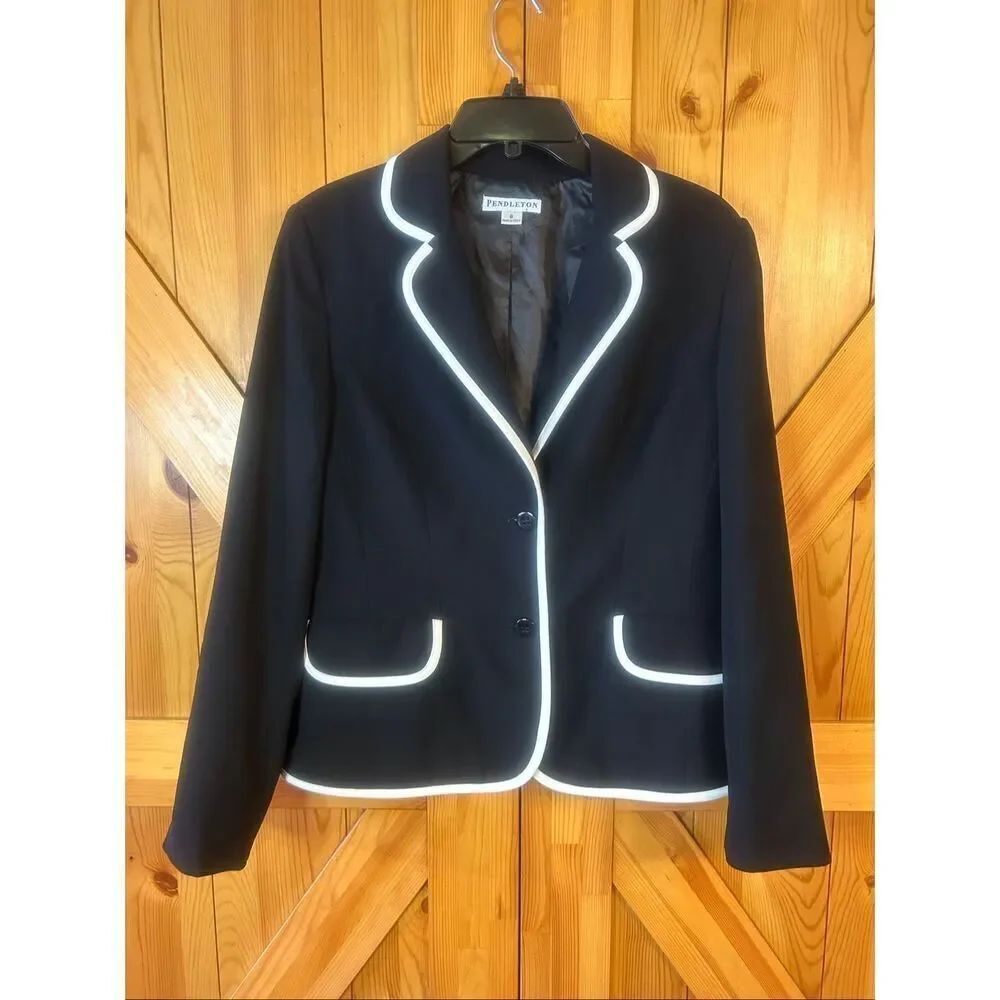 VTG Pendleton Women’s Lined Black Long Sleeve Front Button Blazer Size 8 (5937)
